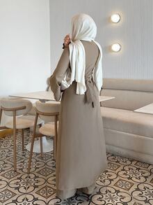 Solavon New Design Vintage Napoleon Double-Breasted Waist-Cinching Slimming Long Suit Set - Khaki - View 8