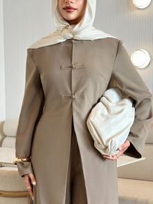 Solavon New Design Vintage Napoleon Double-Breasted Waist-Cinching Slimming Long Suit Set - Khaki - View 6