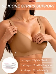 SHEIN 1pc Women's Simple Comfortable Seamless Jelly Glue Wireless Bra With Removable Padding - Brown - View 4