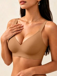 SHEIN 1pc Women's Simple Comfortable Seamless Jelly Glue Wireless Bra With Removable Padding - Brown - View 9