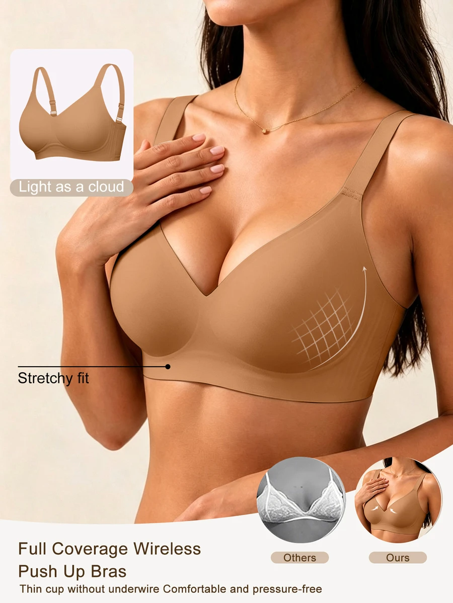 SHEIN 1pc Women's Simple Comfortable Seamless Jelly Glue Wireless Bra With Removable Padding