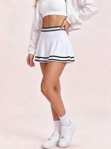 SHEIN Sovereign Charm Women's White And Black Pleated Tennis Skirt With Pockets Hemline Sports Mini Daily Workout Golf All Seasons Summer Athletic Essential - Multicolor - View 7