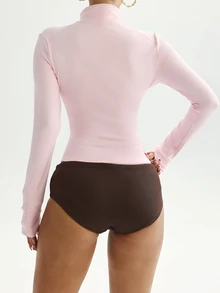 Dewbera Dewbera Sporty Chic Contrast Color Zip Up Fitted Yoga Jacket, Elegant Design For Workout, Daily Life & Casual Wear - Baby Pink - View 3