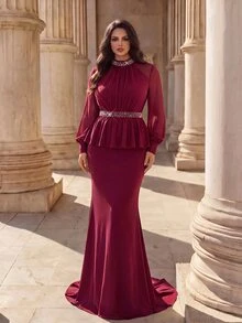 Modelyn Women Plus Formal & Evening Dresses - Burgundy - View 5