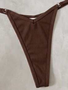 Swim SXY Women's Solid Color Halter Tie Sexy Bikini Swimwear Set For Summer Beach Vacation - Brown - View 6