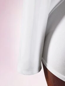 Amplova Faux Fur Collar High Elasticity Color-Block Bodycon Skinny Waist-Cinching Eyelet Ultra Short Mini Women's Jumpsuit, Long Style, Autumn/Winter - White - View 8