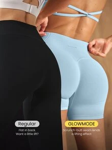 GLOWMODE Ultrafine Soft Seamless SummerGlow Open Back Halter Sports Bra & 4.3" Scrunch Butt-Lifting Non-See Through Biker Shorts Active Set Summer Gym - Blue Day - View 3
