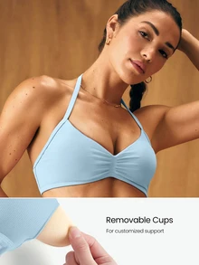 GLOWMODE Ultrafine Soft Seamless SummerGlow Open Back Halter Sports Bra & 4.3" Scrunch Butt-Lifting Non-See Through Biker Shorts Active Set Summer Gym - Blue Day - View 6