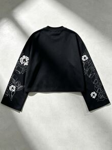 ROMWE MEN Street Life 2026 春/秋/冬新款休閒時尚 3D 印花男士 T-shirt，復古街頭風中性情侶長袖圓領上衣 - 黑色 - 查看 2