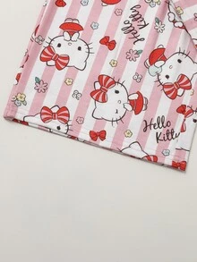 HELLO KITTY AND FRIENDS | SHEIN 2件組 青少年女孩休閒優雅可愛精緻舒適修身針織粉色卡通圖案長袖套頭T恤與印花長褲睡衣套裝，適合室內穿著，適合睡眠，適合秋冬 - 粉色 - 查看 5