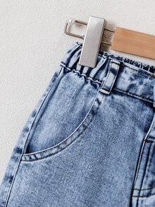 SHEIN Explorewe 男童休闲宽松直筒牛仔裤，可爱刺绣图案，中蓝色水洗牛仔布，适合小男孩，春秋新品 - 中等水洗藍 - 查看 8