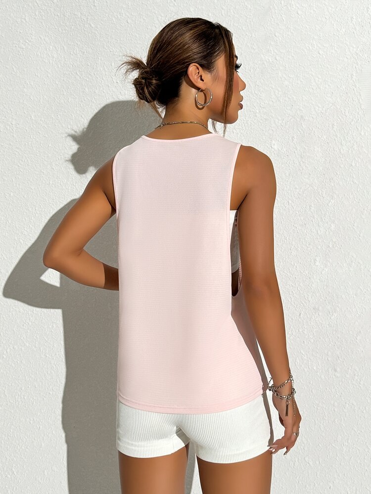 Eassivo Eassivo Letter Graphic Raglan Sleeve Sports Tee Gym Topworkout Tank Top - Pink - View 2