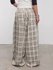 COUREZ Low Rise Baggy Balloon Trousers In Check /Y2K Going Out Outfits Fall Clothes Winter Plaid Baggy Pants Casual Winter - Apricot - View 3