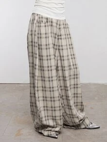 COUREZ Low Rise Baggy Balloon Trousers In Check /Y2K Going Out Outfits Fall Clothes Winter Plaid Baggy Pants Casual Winter - Apricot - View 6