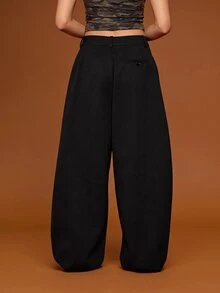 COUREZ Low Rise Baggy Balloon Tailored Trousers /Y2K Fall Winter Street Streetwear Cute Fall Clothes Going Out Outfits Black Pants - Black - View 2