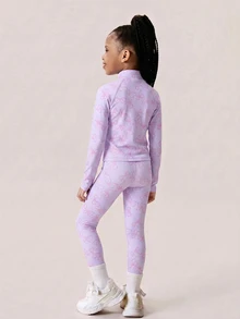 紫色印花外套與長褲套裝 少女款 柔軟彈性面料 公主風 秋季體操 7歲生日 - 紫色 - 查看 5