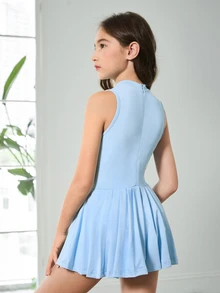 SHEIN Tween 女童户外连体衣，带防窥运动连体衣，后背隐形拉链，适合跑步、健身、篮球、足球、网球、羽毛球、时尚 - 藍色 - 查看 2