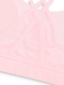 SHEIN Tween Girls Elastane Clothing, 4-Season Top For Yoga, Cross Back Strap With Removable Padded Sports Bra, Moisture Wicking And Sweat Absorbent, Fall - Pink - View 6