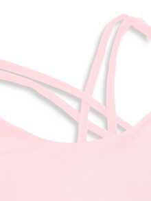 SHEIN Tween Girls Elastane Clothing, 4-Season Top For Yoga, Cross Back Strap With Removable Padded Sports Bra, Moisture Wicking And Sweat Absorbent, Fall - Pink - View 4