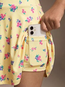 SHEIN 女童運動戶外嬰兒黃色花卉印花洋裝，高彈力，時尚百搭經典，適合羽球、網球，夏季牛仔女孩風 - 黃色 - 查看 7