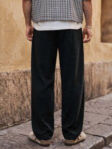 HIMLAND 男士素色休閒百搭日常穿著長褲 - 黑色 - 查看 2