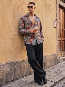 HIMLAND Men's Pattern All-Over Print Long Sleeve Shirt Collar Button Placket Shirt - Multicolor - View 5