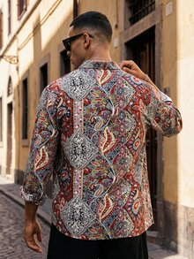 HIMLAND Men's Pattern All-Over Print Long Sleeve Shirt Collar Button Placket Shirt - Multicolor - View 2