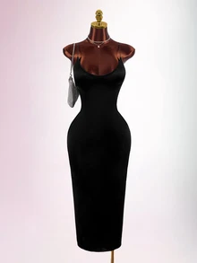 Amplova Women's Solid Color Fitted Sexy Spaghetti Strap Backless Dress - Black - View 8