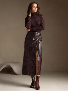 Anewsta Sweater Wanita Lengan Panjang Aneka Warna dengan Hiasan Berlian Imitasi Acak Gaya Liburan, Atasan Elegan, Romantis, Modis, Pakaian Musim Gugur untuk Wanita, Pakaian Liburan Wanita - Bold Plum - View 4