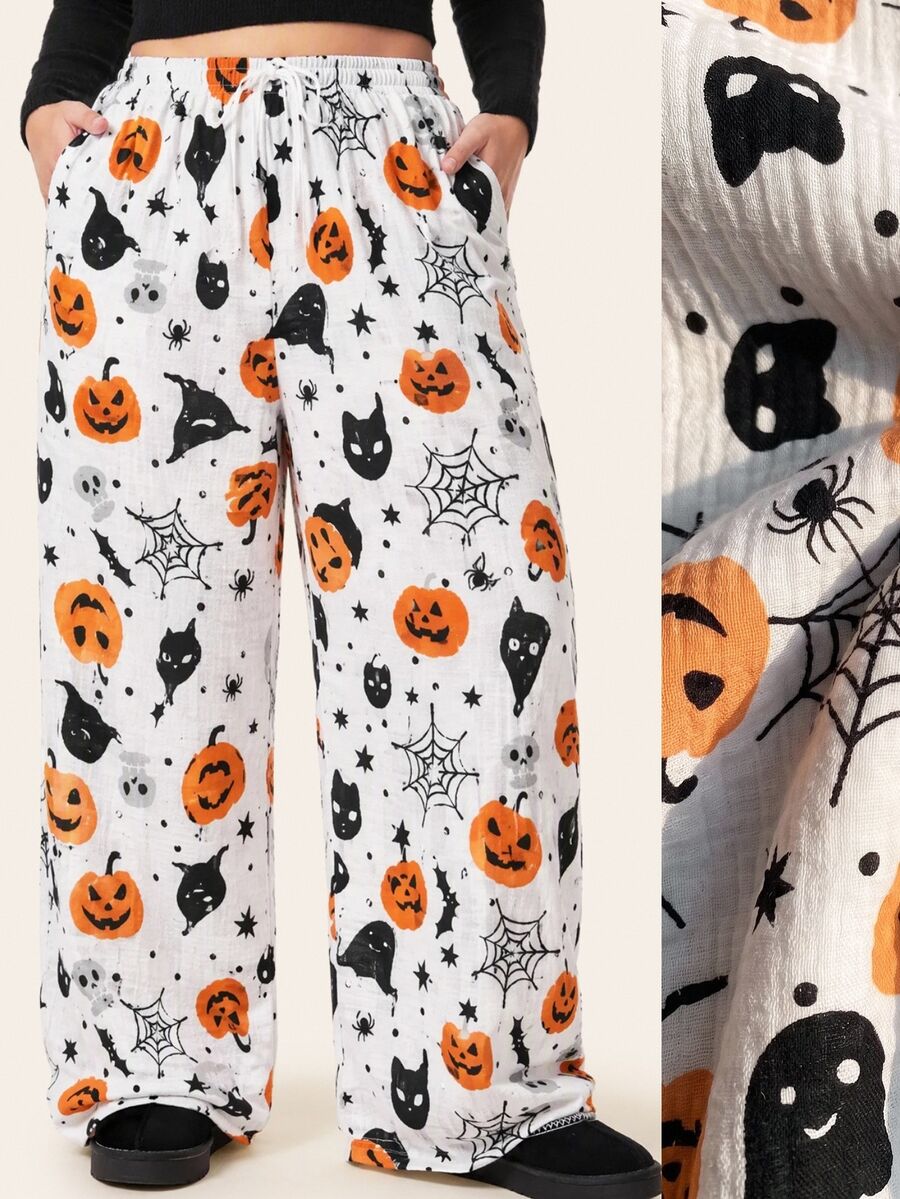 Comfortcana Plus Size Women's All-Over Print Casual Versatile Daily Wear Long Pants - White - View 1