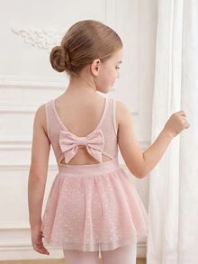SHEIN 女童服飾 嬰兒粉色網紗短袖芭蕾舞 7 歲生日洋裝，圓領，可愛公主牛仔女郎，聖誕節，返校季，秋冬 - 粉色 - 查看 3
