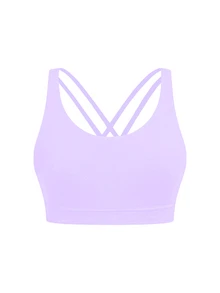 SHEIN Tween Girls Stretch Activewear Top, Yoga Scene Cross Back Strap, Removable Padded Sports Bra, Moisture Wicking Absorbs Sweat, Autumn Winter, Fall, Gym - Purple - View 3