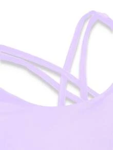 SHEIN Tween Girls Stretch Activewear Top, Yoga Scene Cross Back Strap, Removable Padded Sports Bra, Moisture Wicking Absorbs Sweat, Autumn Winter, Fall, Gym - Purple - View 4