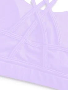 SHEIN Tween Girls Stretch Activewear Top, Yoga Scene Cross Back Strap, Removable Padded Sports Bra, Moisture Wicking Absorbs Sweat, Autumn Winter, Fall, Gym - Purple - View 5