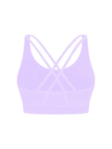 SHEIN Tween Girls Stretch Activewear Top, Yoga Scene Cross Back Strap, Removable Padded Sports Bra, Moisture Wicking Absorbs Sweat, Autumn Winter, Fall, Gym - Purple - View 2