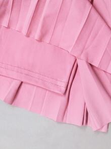 SHEIN Tween Girls Knit Pink Modesty Shorts Pleated Skirt, High Stretch Comfortable Cycling Running Training Shorts, Moisture-Wicking Sweat-Absorbing, Fall - Pink - View 6