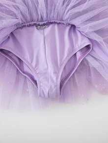 SHEIN Gaun Balet Anak Perempuan Elegan Warna Ungu Gradien dari Tulle dengan Desain Bintang dan Payet, Hiasan Bunga 3D, dan Rhinestone, Model Bahu Terbuka untuk Menari. - Purple - View 8