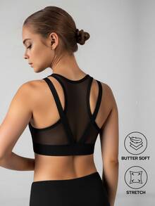 Tween Girls Solid All Black Design Vest, Modest Minimalist, Yoga Bra, Back Mesh Criss-Cross Strap Gym Active Summer - Black - View 1