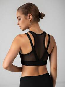 Tween Girls Solid All Black Design Vest, Modest Minimalist, Yoga Bra, Back Mesh Criss-Cross Strap Gym Active Summer - Black - View 8