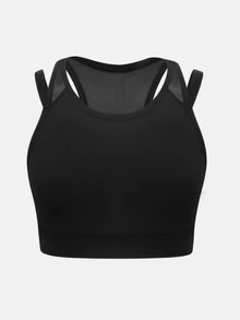 Tween Girls Solid All Black Design Vest, Modest Minimalist, Yoga Bra, Back Mesh Criss-Cross Strap Gym Active Summer - Black - View 4