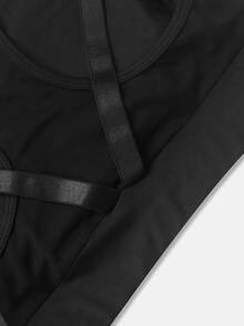 Tween Girls Solid All Black Design Vest, Modest Minimalist, Yoga Bra, Back Mesh Criss-Cross Strap Gym Active Summer - Black - View 6