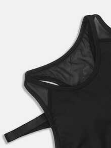 Tween Girls Solid All Black Design Vest, Modest Minimalist, Yoga Bra, Back Mesh Criss-Cross Strap Gym Active Summer - Black - View 5