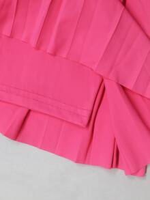 SHEIN Tween Girls Moisture Wicking Sweat Absorbing Ribbed Magenta Leggings With Pleated Skirt, Comfortable For Cycling, Running And Training, Autumn Winter - Hot Pink - View 7
