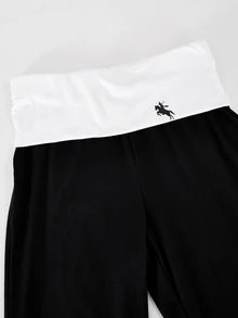SHEIN Setelan Anak Perempuan 2pcs/Set Kaos Lengan Panjang Slim Fit Minimalis Kasual Bordir Kuda, Pakaian Musim Gugur, Atasan Musim Gugur, Musim Gugur, Musim Semi - Hitam - View 4