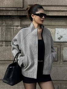 Livesso Women's Winter Grey Wool Blend Coat With Lapel Collar, Buttons, Long Sleeves, Thick Fabric, Waist-Cinching Mid-Length - Grey - View 4