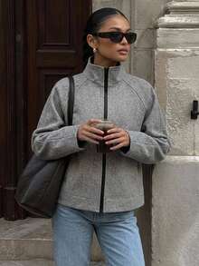 Livesso Women's Winter Grey Wool Blend Coat With Lapel Collar, Buttons, Long Sleeves, Thick Fabric, Waist-Cinching Mid-Length - Grey - View 7