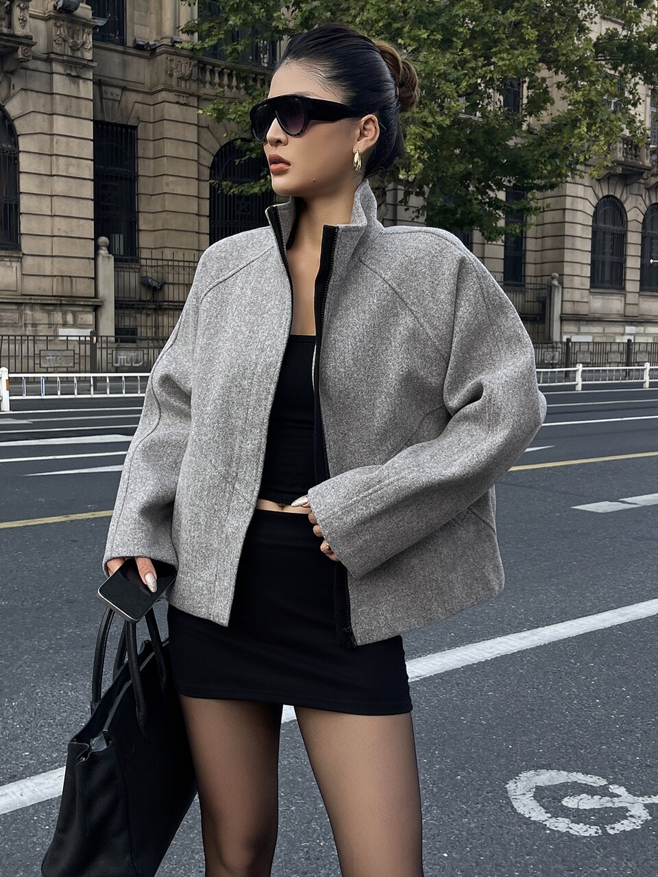 Women's Solid Color Zipper Casual Versatile Daily Wool Blend Jacket
