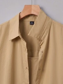 SHEIN BASICS Plus Size Women Solid Color Casual Versatile Daily Wear Shirt - Khaki - View 6