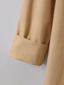 SHEIN BASICS Plus Size Women Solid Color Casual Versatile Daily Wear Shirt - Khaki - View 7