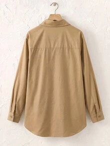 SHEIN BASICS Plus Size Women Solid Color Casual Versatile Daily Wear Shirt - Khaki - View 2